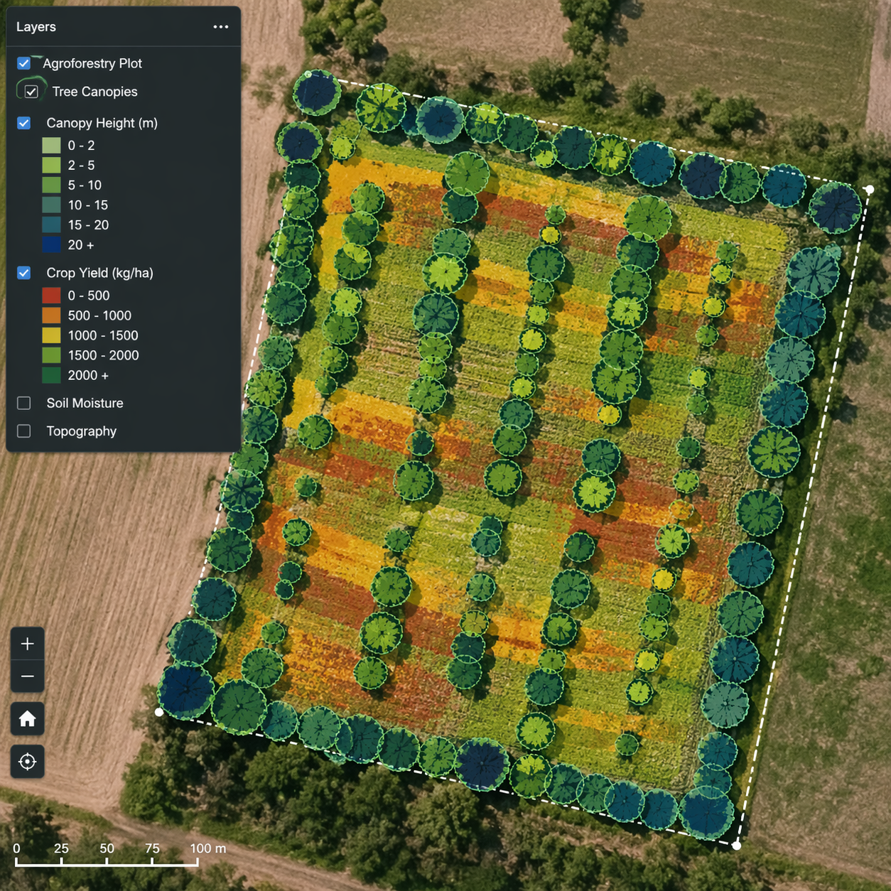 Aerial agroforestry landscape for GIS analysis and planning